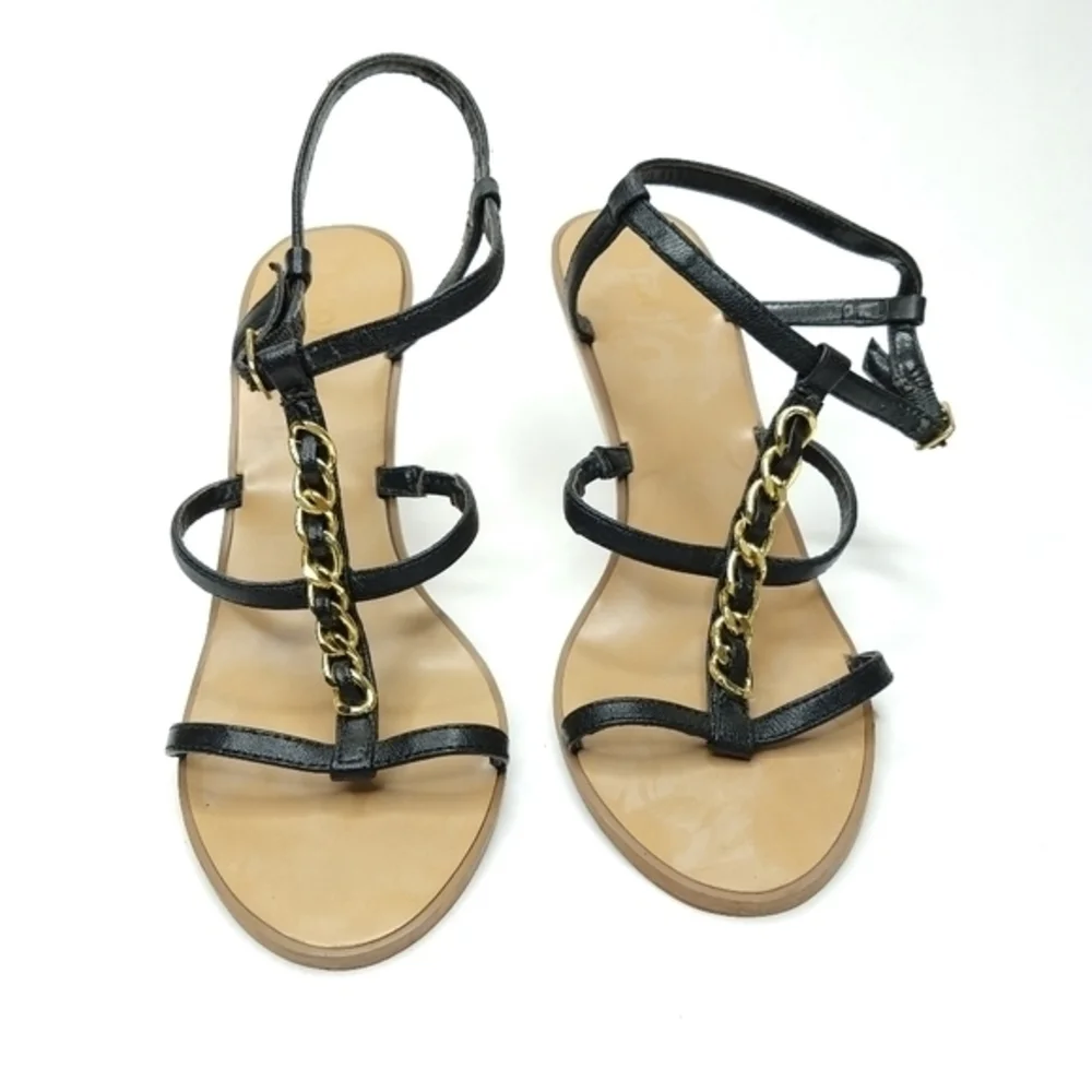 Bakers Carmela 6 M‎ Black Gold Strappy Wedges